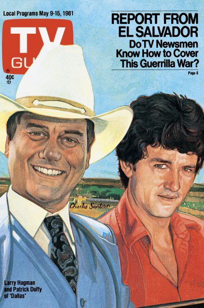Illustration of J.R. and Bobby Ewing from Dallas.  Headline:  Report from El Salvator, Do TV Newsmen Know How To Cover This Guerrilla War?