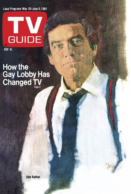 Painting of Dan Rather.  Headline: How The Gay Lobby Has Changed TV